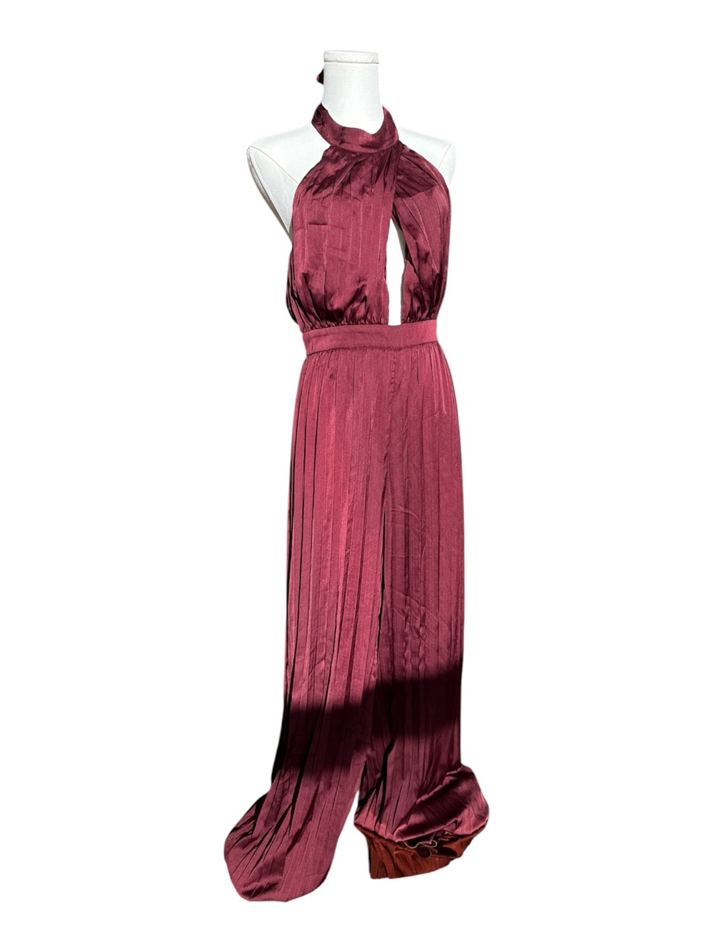 TD11 Halter Wide-Leg Jumpsuit in Burgundy Size Small